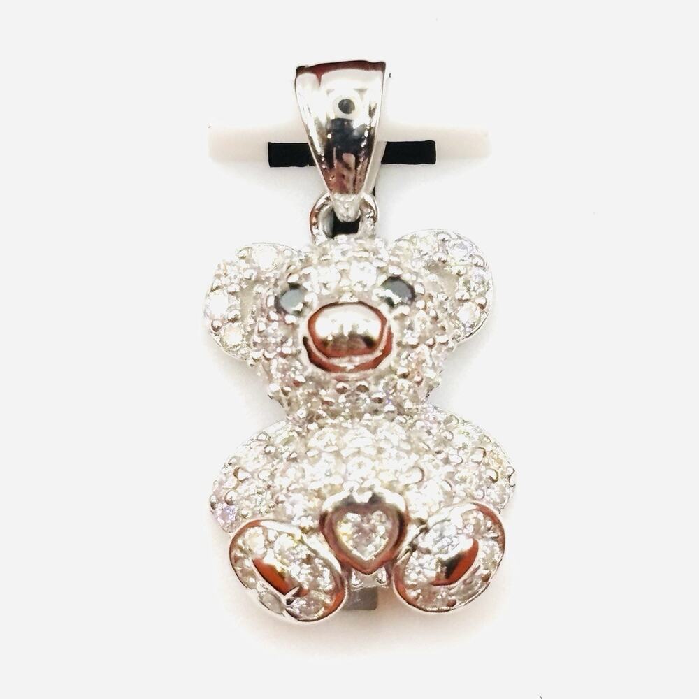1.0 Ct Round Real Moissanite Men's Teddy Bear Charm Pendant 925 Sterling Silver